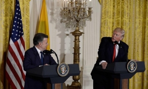 Juan Manuel Santos y Donald Trump durante la rueda de prensa en la Casa Blanca