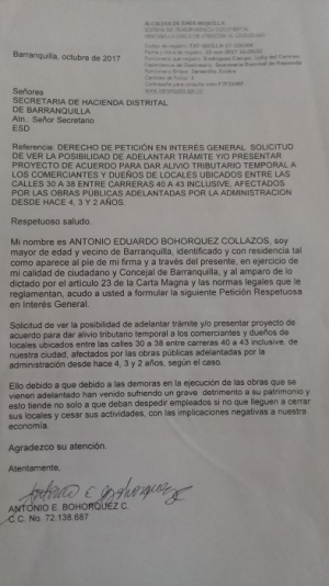 Concejal Antonio Bohórquez pide que se rebajen impuestos a comerciantes de zonas donde se adelantan obras que los vienen afectando