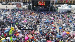 Presidente Petro, durante su intervención ante miles de personas en la Plaza de Bolívar